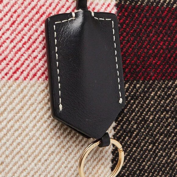 Burberry Black Leather Check Wool Medium Society Tote Bag - Picture 7 of 12